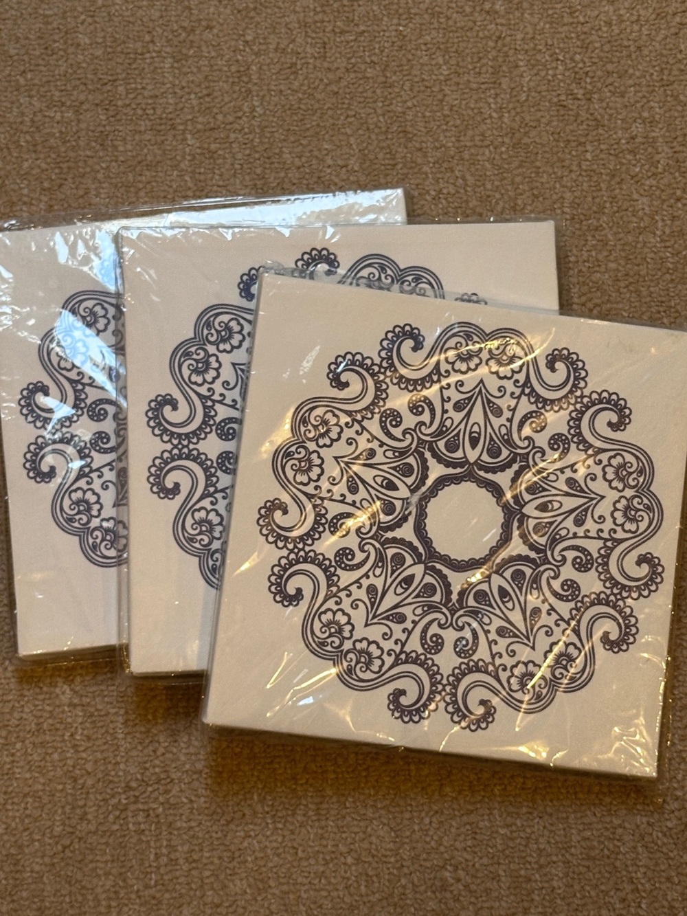 NEW Set of 3 Decorative Canvases Wall Art White + Navy Mandala